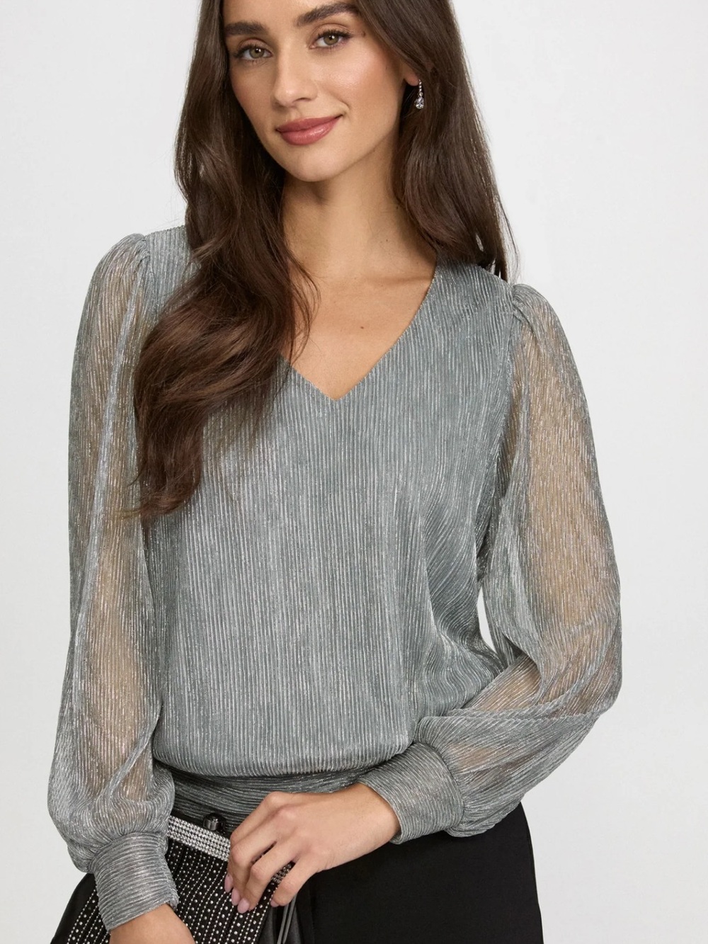 Laura Crinkle Lurex Blouse Silver